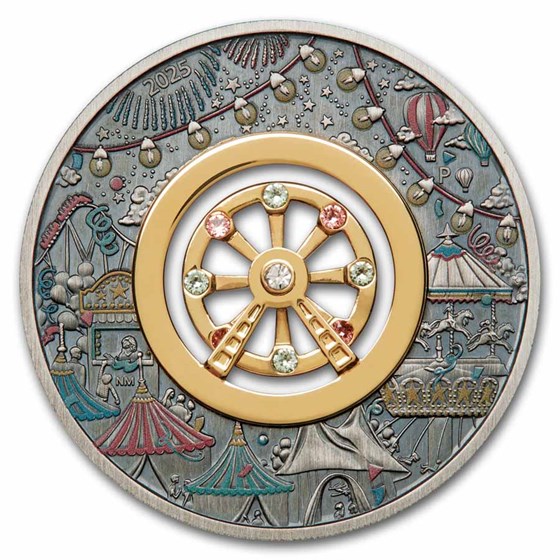 2025 Tuvalu 2 oz Silver Colorized & Antiqued Ferris Wheel (Box)