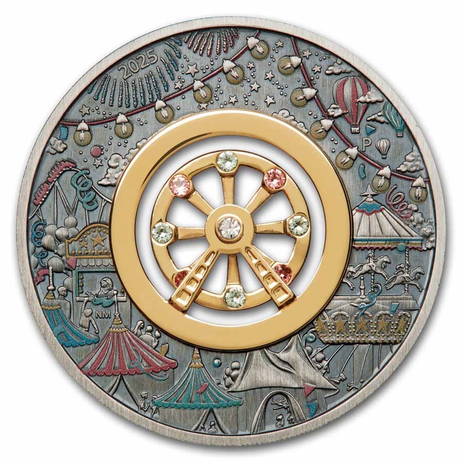 2025 Tuvalu 2 oz Silver Colorized & Antiqued Ferris Wheel (Box)