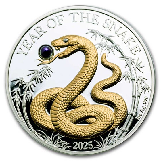 2025 Vanuatu 1 oz Silver Year of the Snake Gold Gilded w/ Pearl 2025 Vanuatu 1 oz Silver Year of the Snake Gold Gilded w/ Pearl