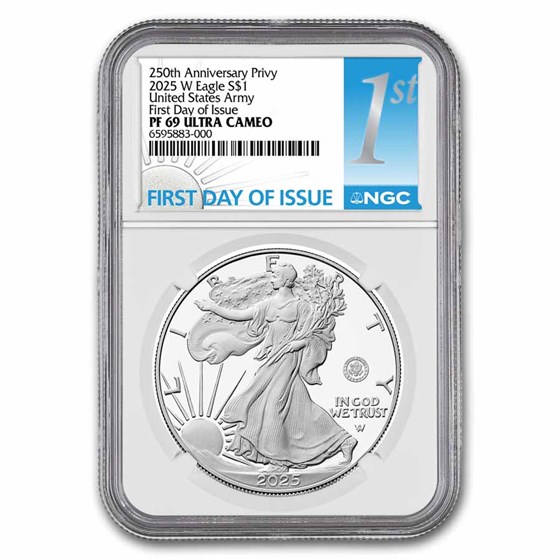 2025-W 1 oz Proof Silver Eagle PF-69 NGC (Army Privy, FDI) 2025-W 1 oz Proof Silver Eagle PF-69 NGC (Army Privy, FDI)