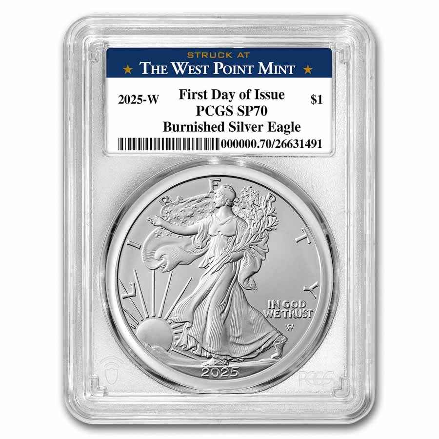2025-W Burnished Silver Eagle SP-70 PCGS (FDI, West Point Label)