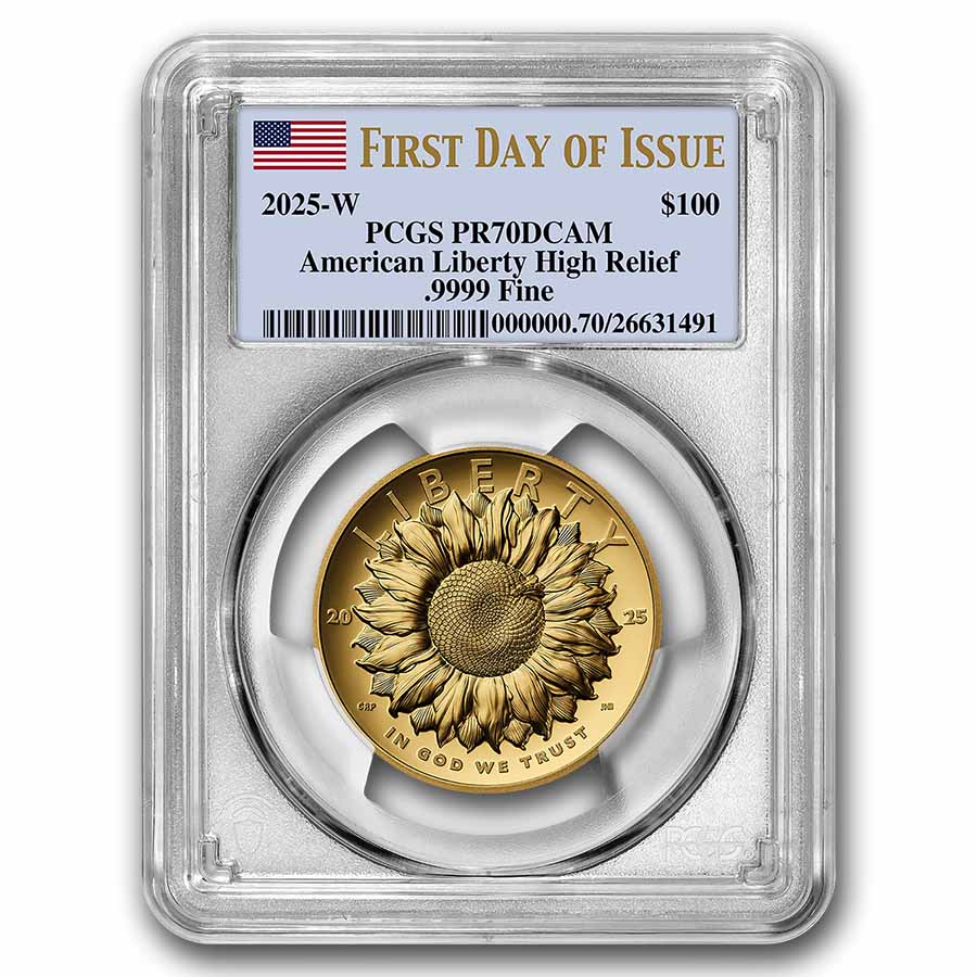 アメリカンリバティHigh Relief 純金 PCGS PR70DCAM 2025-W $100 American Liberty High Relief Gold PR70DCAM First