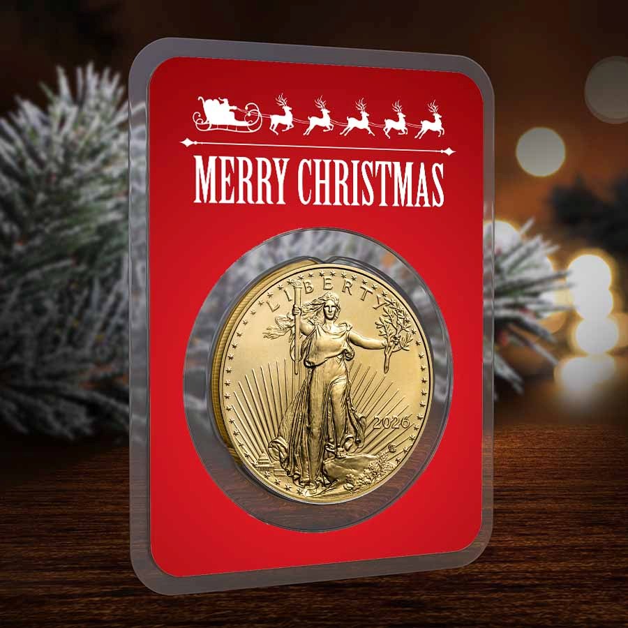 Buy 2026 1 oz Gold Eagle Red Merry Christmas Card | APMEX