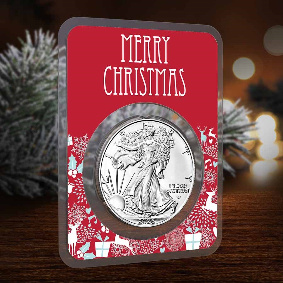 2026 1 oz American Silver Eagle - w/Festive Merry Christmas Card