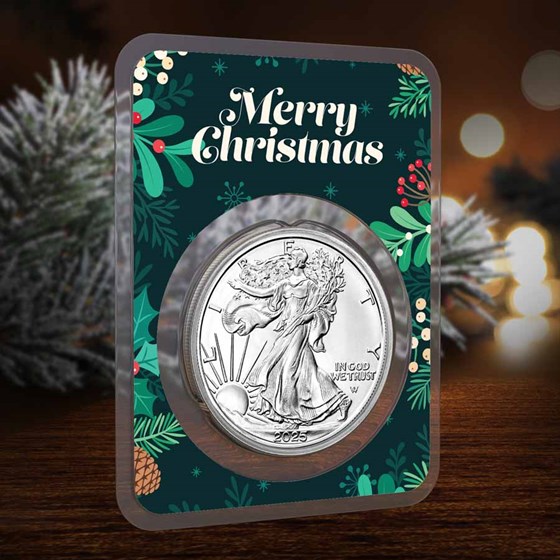 2026 1 oz American Silver Eagle - w/Green Christmas Holly Card