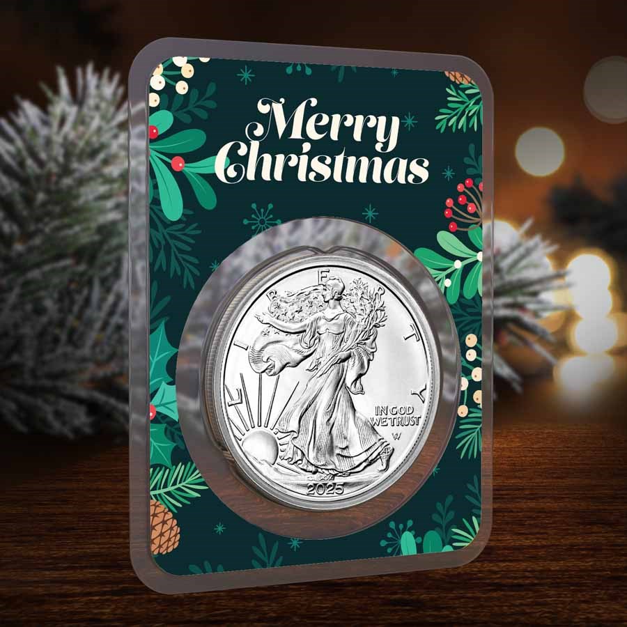 2026 1 oz American Silver Eagle - w/Green Christmas Holly Card