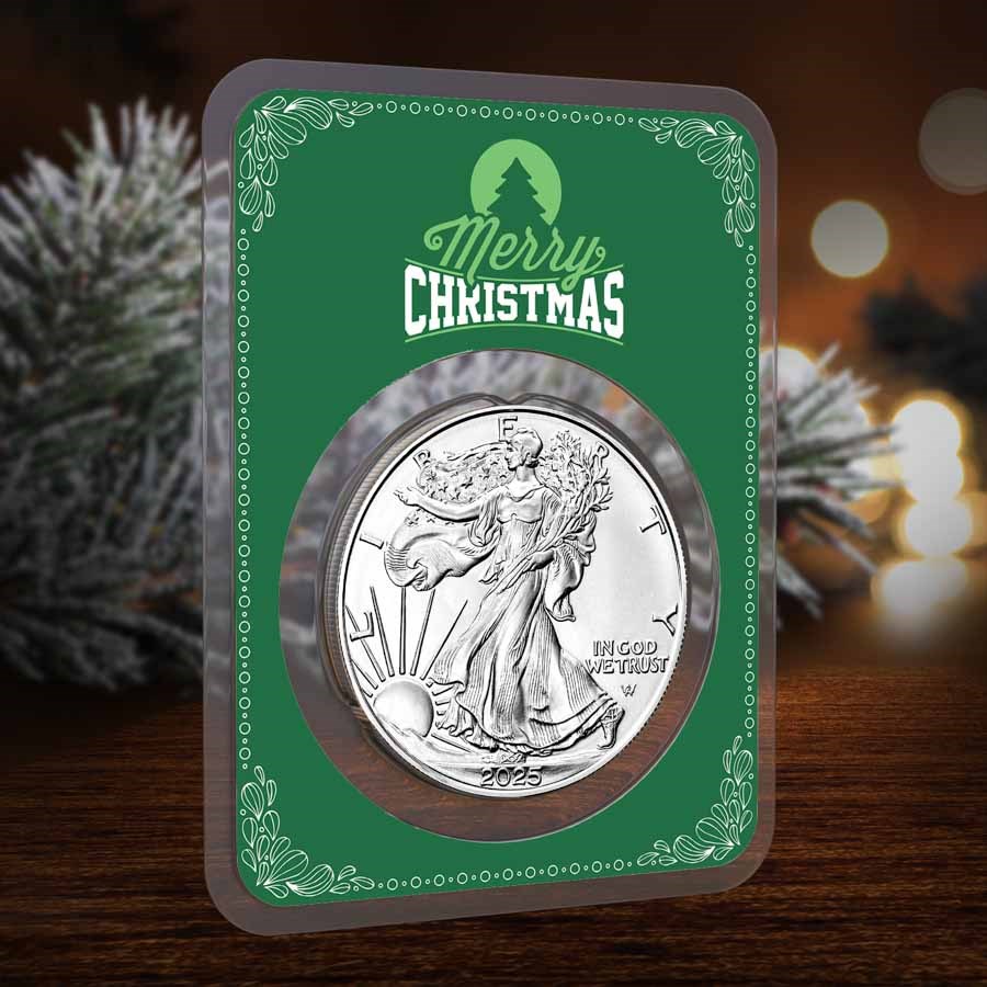 2026 1 oz American Silver Eagle - w/Green Merry Christmas Card