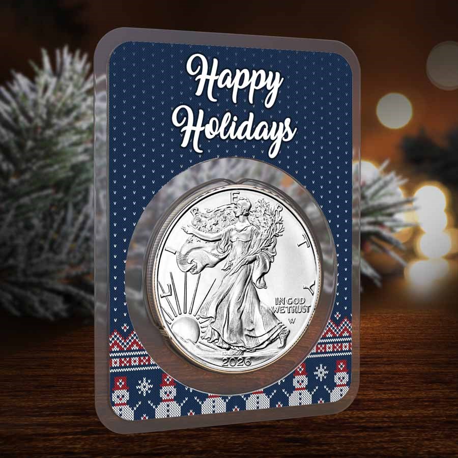 2026 1 oz American Silver Eagle - w/Happy Holidays Snowmen Card