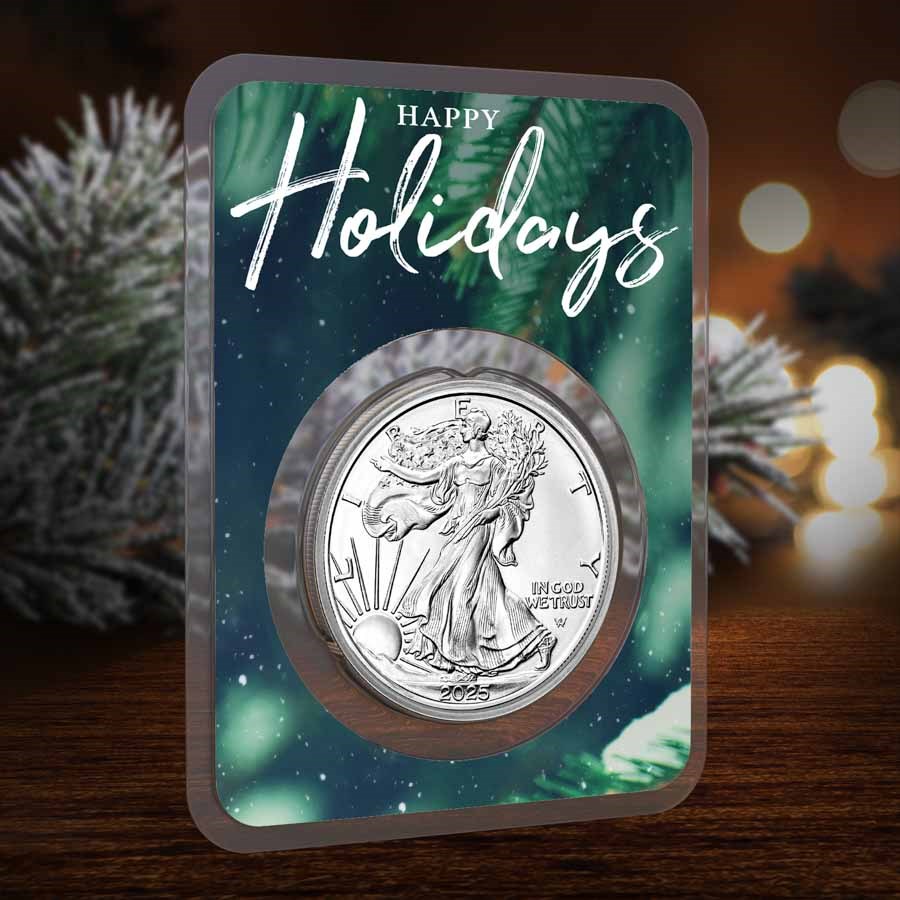 2026 1 oz American Silver Eagle - w/Happy Holidays Tree Branches