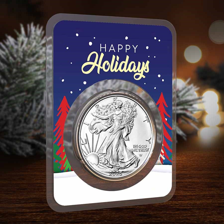 2026 1 oz American Silver Eagle - w/Happy Holidays Trees Card