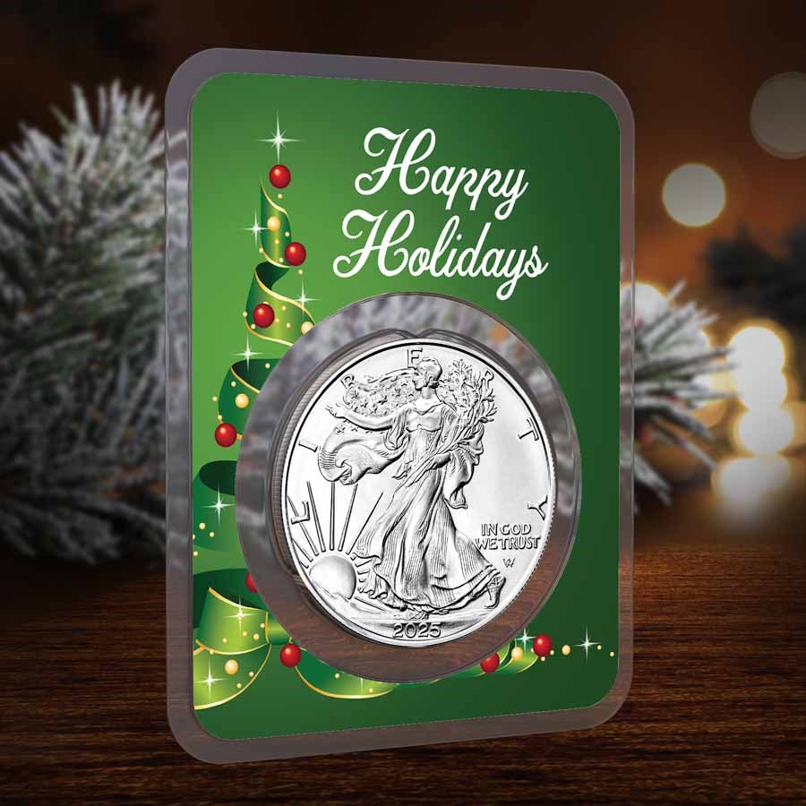 2026 1 oz American Silver Eagle - w/Holiday Ribbon Tree Card
