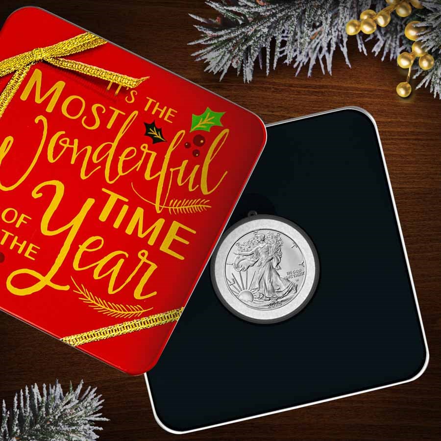2026 1 oz American Silver Eagle - w/Holiday Tin, Wonderful Time