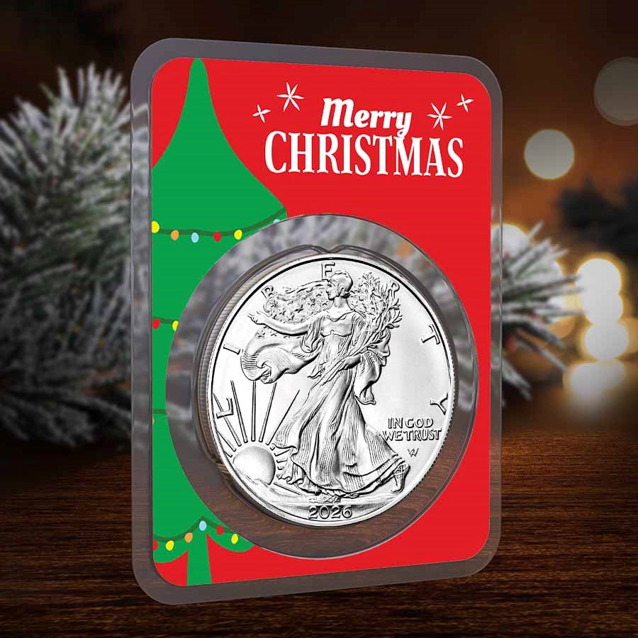 2026 1 oz American Silver Eagle - w/Merry Christmas Tree Card
