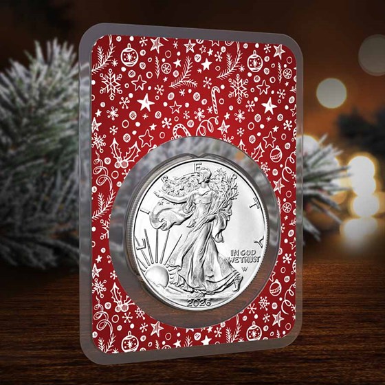 2026 1 oz American Silver Eagle - w/Red Winter Holiday Card