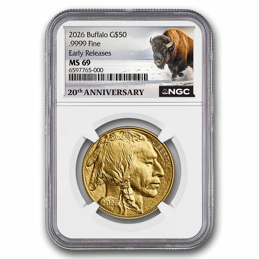Buy 2026 1 oz Gold Buffalo MS-69 NGC (ER, 20th Anniv) | APMEX