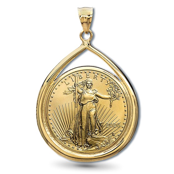 2026 1 oz Gold Eagle Teardrop Pendant (Prong Bezel)