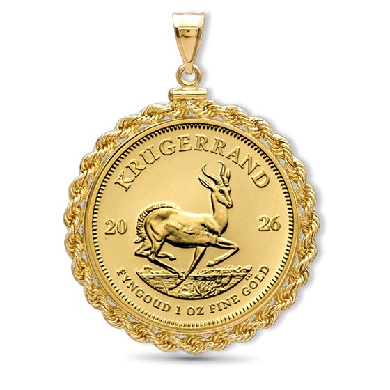 2026 1 oz Gold Krugerrand Pendant (Rope-Screw Top Bezel)