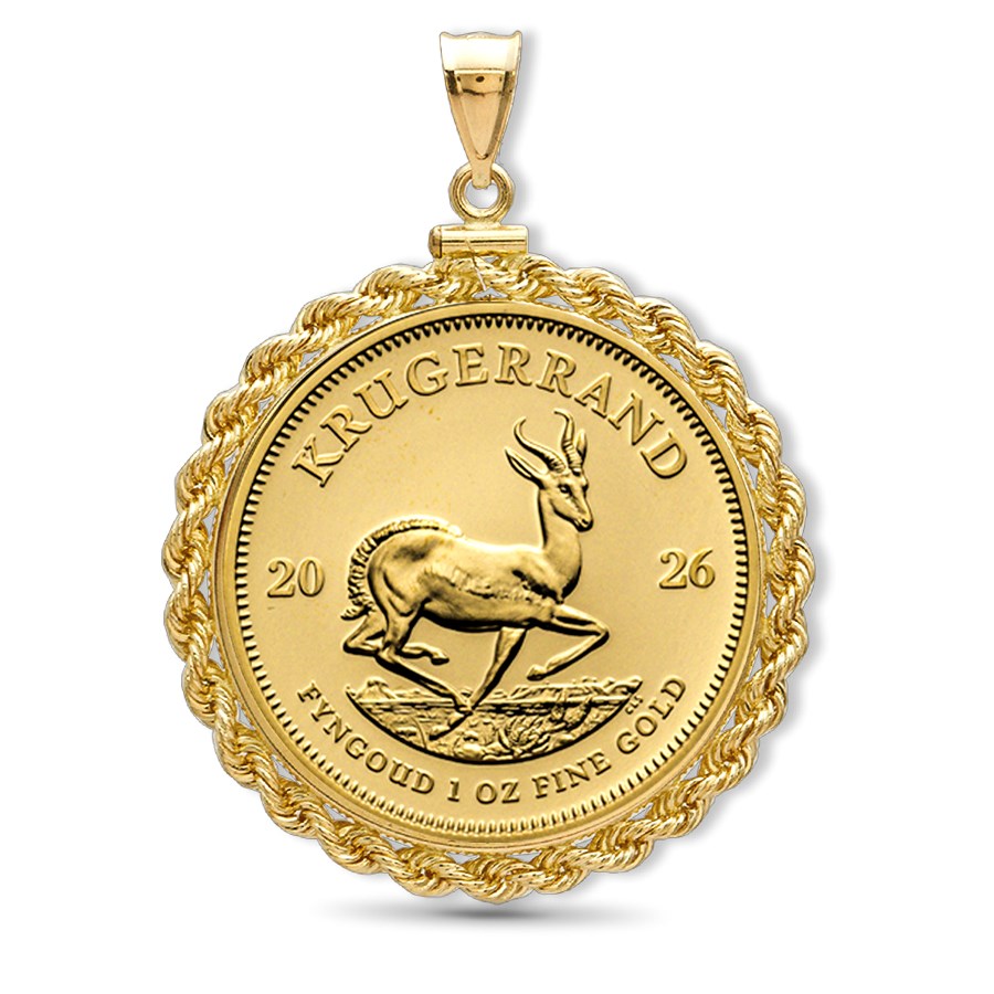 2026 1 oz Gold Krugerrand Pendant (Rope-Screw Top Bezel)