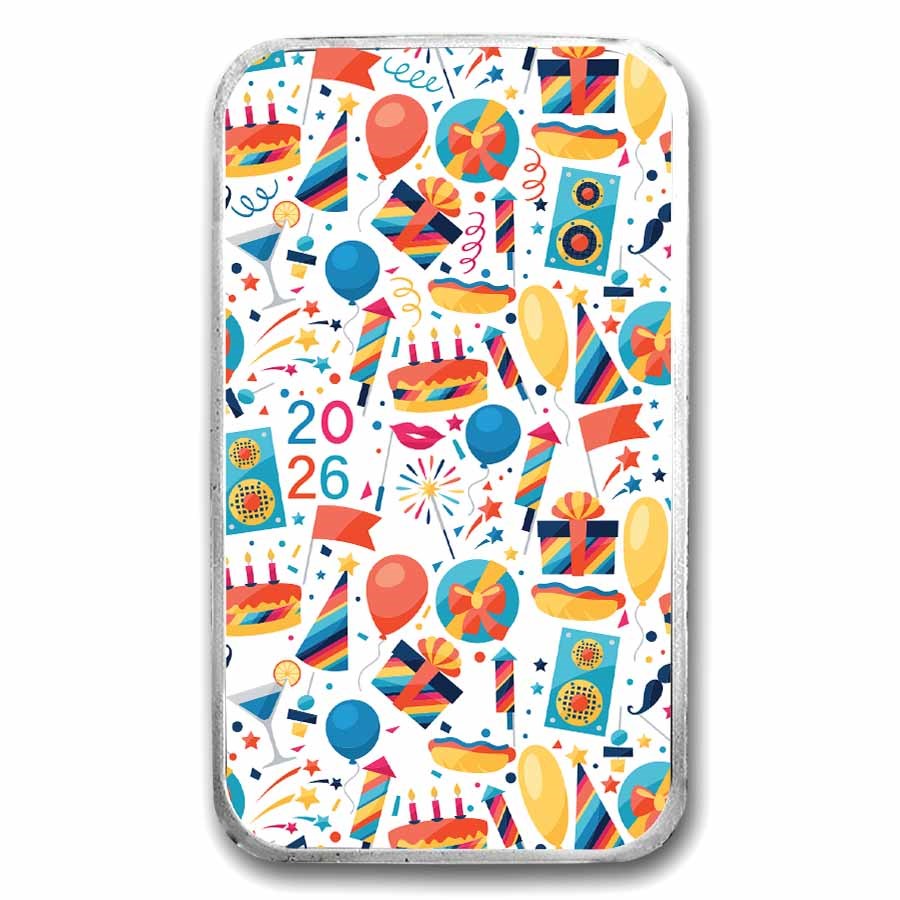2026 1 oz Silver Colorized Bar - APMEX (Birthday Funfetti)