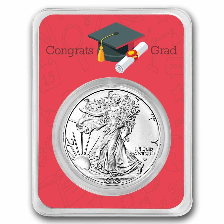 2026 1 oz Silver Eagle - w/Congrats Grad, Red Card, In TEP
