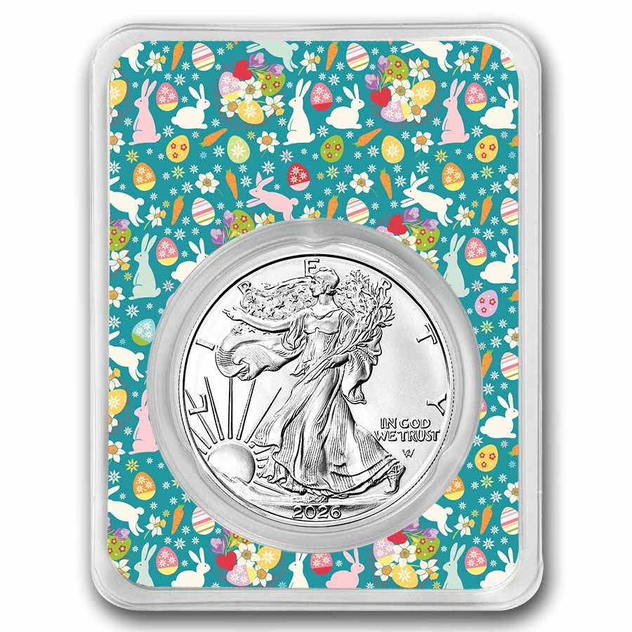 2026 1 oz Silver Eagle - w/Festive Easter Collage Card, In TEP