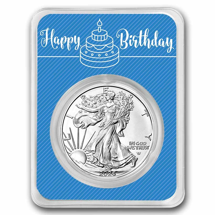 2026 1 oz Silver Eagle - w/Happy Birthday, Blue Card, In TEP