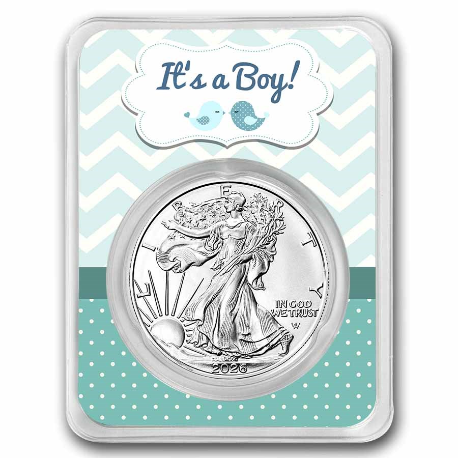 2026 1 oz Silver Eagle - w/"It's A Boy", Baby Birds Card, In TEP