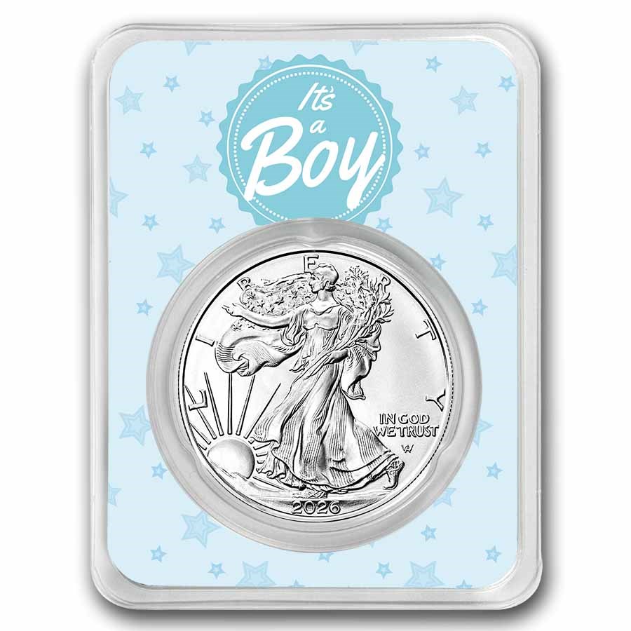 2026 1 oz Silver Eagle - w/"It's A Boy", Baby Blue Card, In TEP