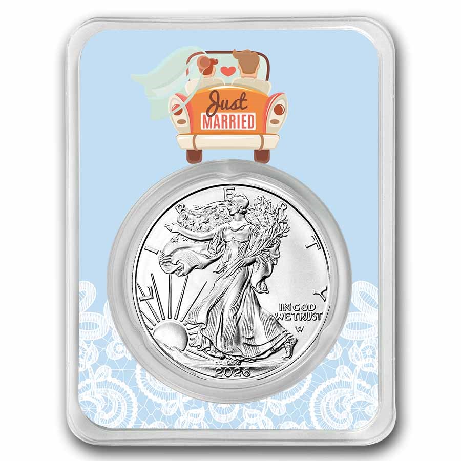 2026 1 oz Silver Eagle - w/Just Married, Light Blue Card, In TEP