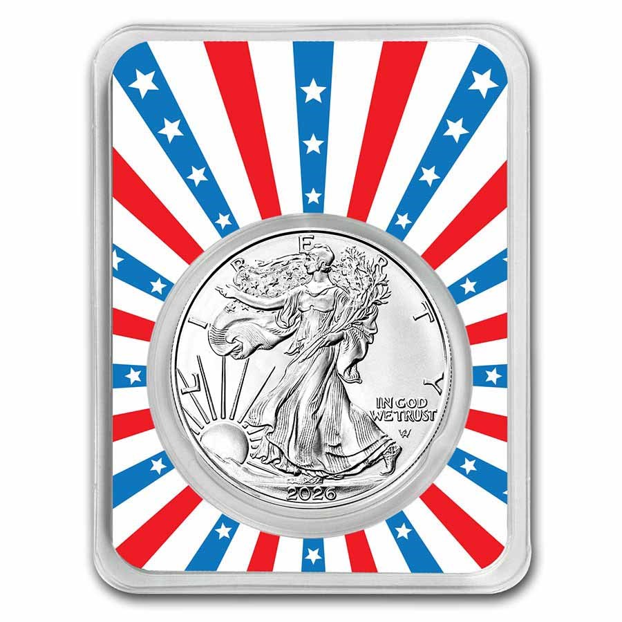 2026 1 oz Silver Eagle - w/Stars & Stripes Burst Card, In TEP