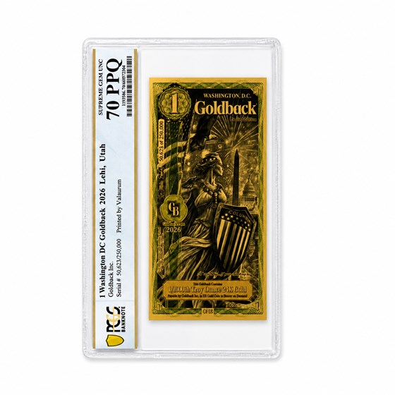 2026 1 Washington D.C. Goldback Gold Note PCGS 70