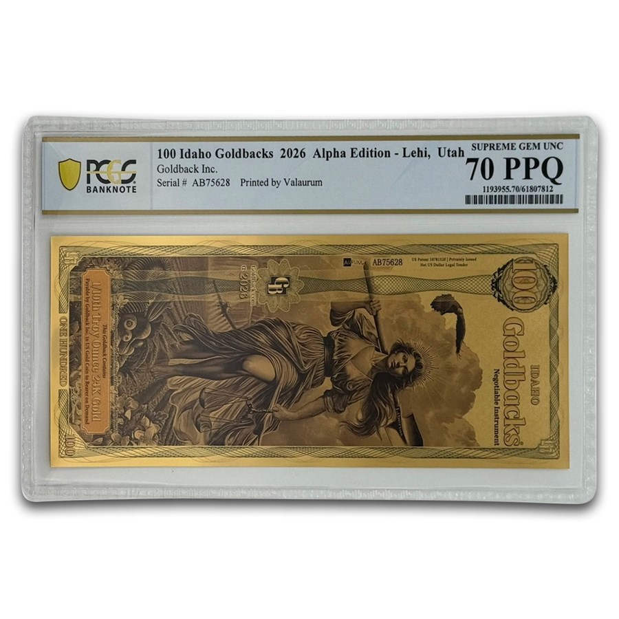 2026 100 Idaho Goldback - Aurum Gold Foil Note PCGS 70