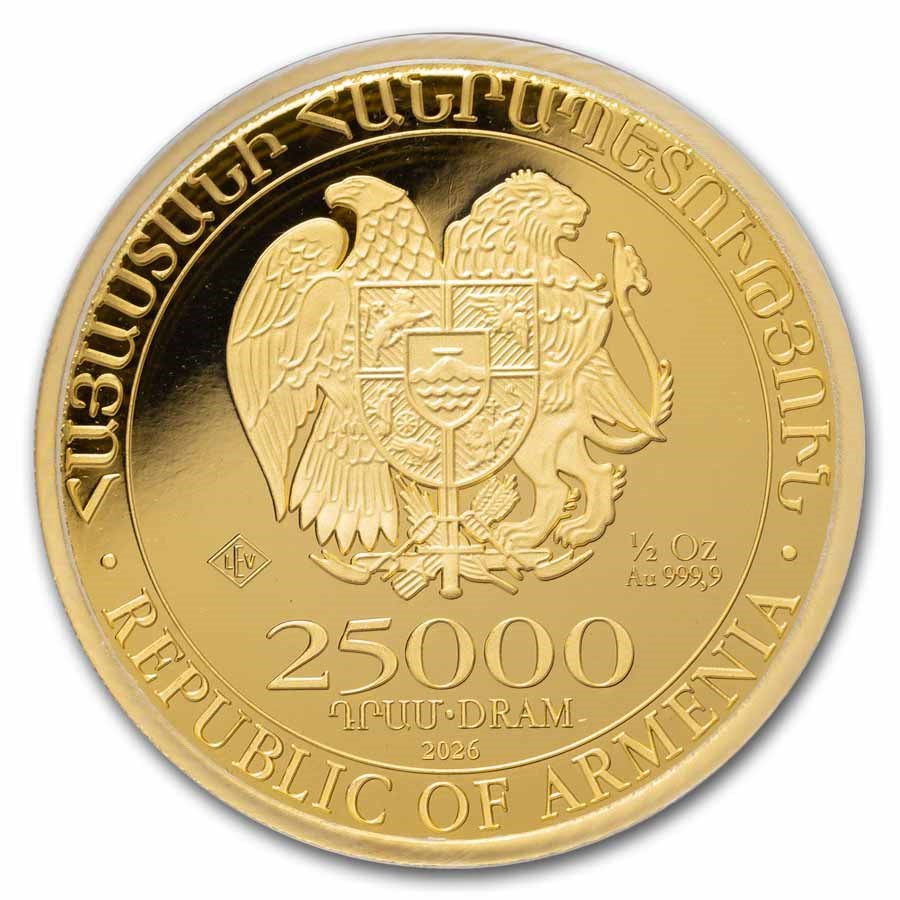 2026 Armenia 1/2 oz Gold 25,000 Dram Noah's Ark BU