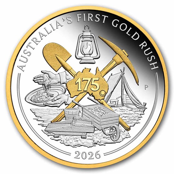 2026 AUS 1 oz Ag 175th Ann.of Australia's 1st Gold Rush Gilded