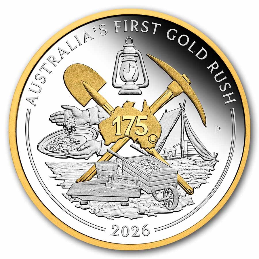 2026 AUS 1 oz Ag 175th Ann.of Australia's 1st Gold Rush Gilded
