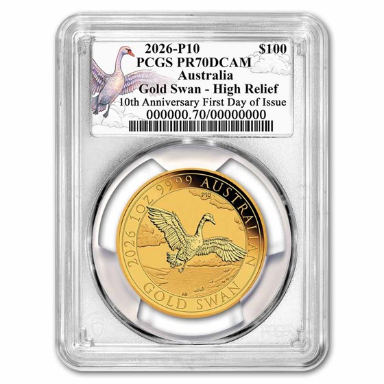 2026 AUS 1 oz Gold Swan PR-70 PCGS DCAM HR (FDI 10th Anni. Label)