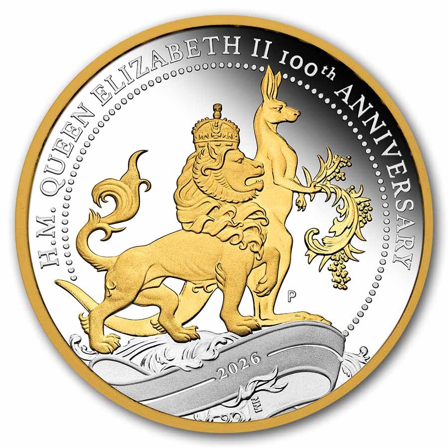 2026 AUS 1 oz Silver Gilded Queen Elizabeth II 100th Anniversary