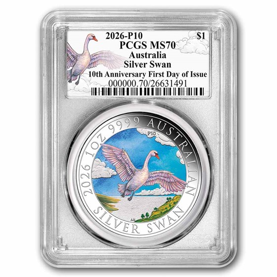 2026 AUS 1 oz Silver Swan Colorized MS-70 PCGS FDI Ann Swan Label