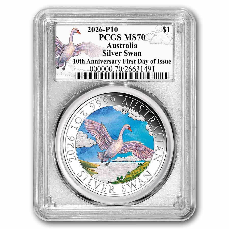 2026 AUS 1 oz Silver Swan Colorized MS-70 PCGS FDI Ann Swan Label