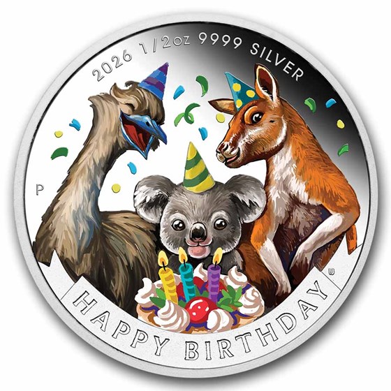 2026 Australia 1/2 oz Silver Colorized Happy Birthday PF (Card)