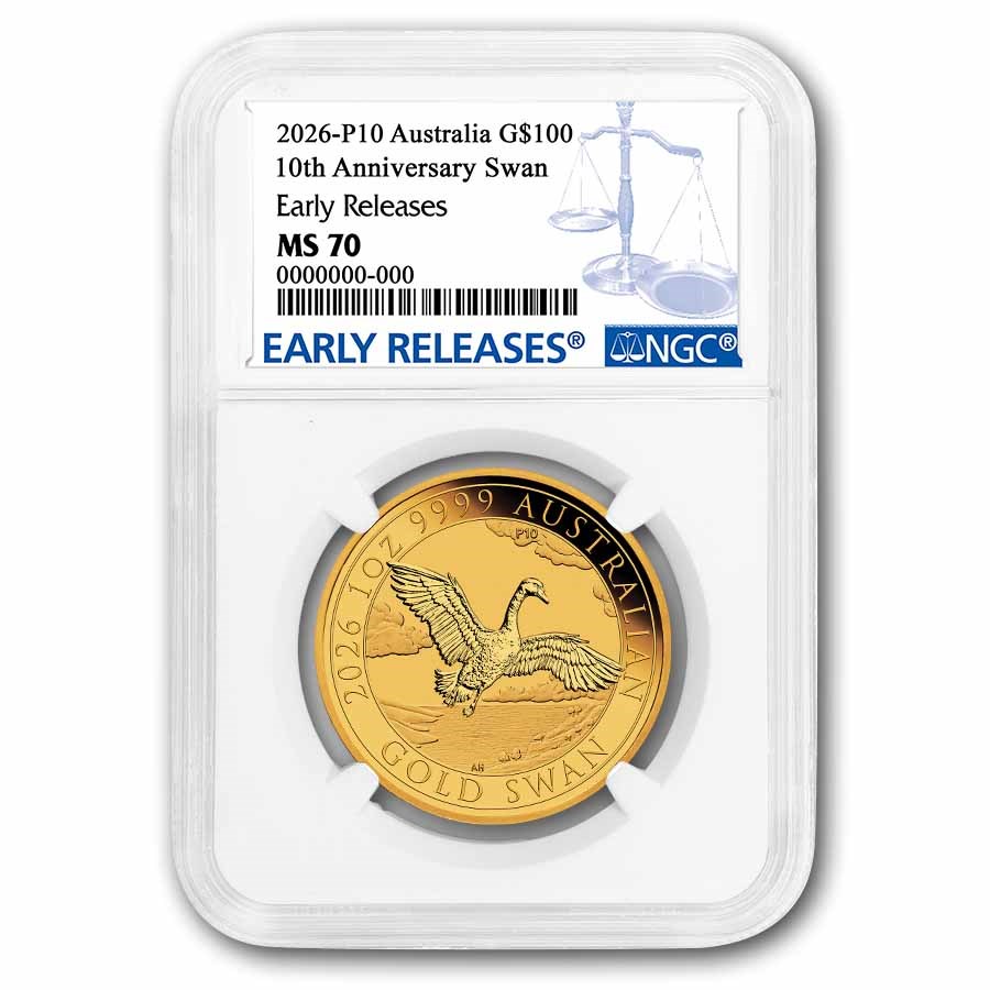 2026 Australia 1 oz Gold 10th Anniversary Swan MS-70 NGC (ER)