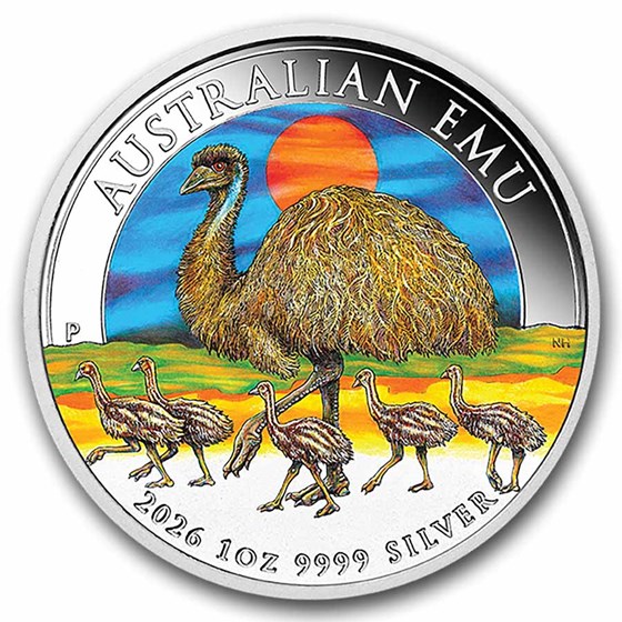 2026 Australia 1 oz Silver Colorized Emu BU