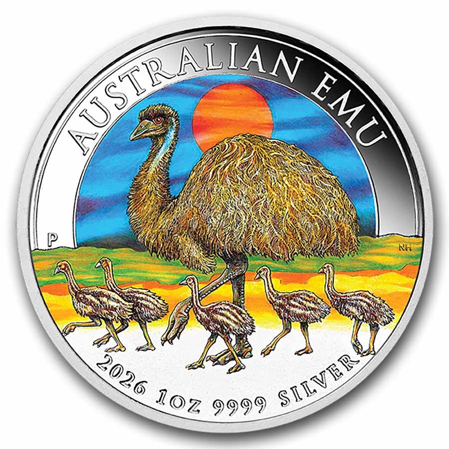 2026 Australia 1 oz Silver Colorized Emu BU