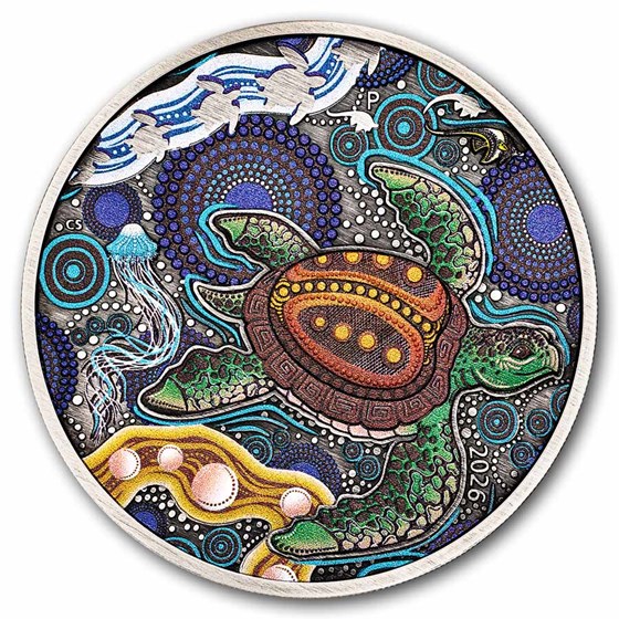 2026 Australia 2 oz Silver Colorized Turtle Utingat (Antiqued)