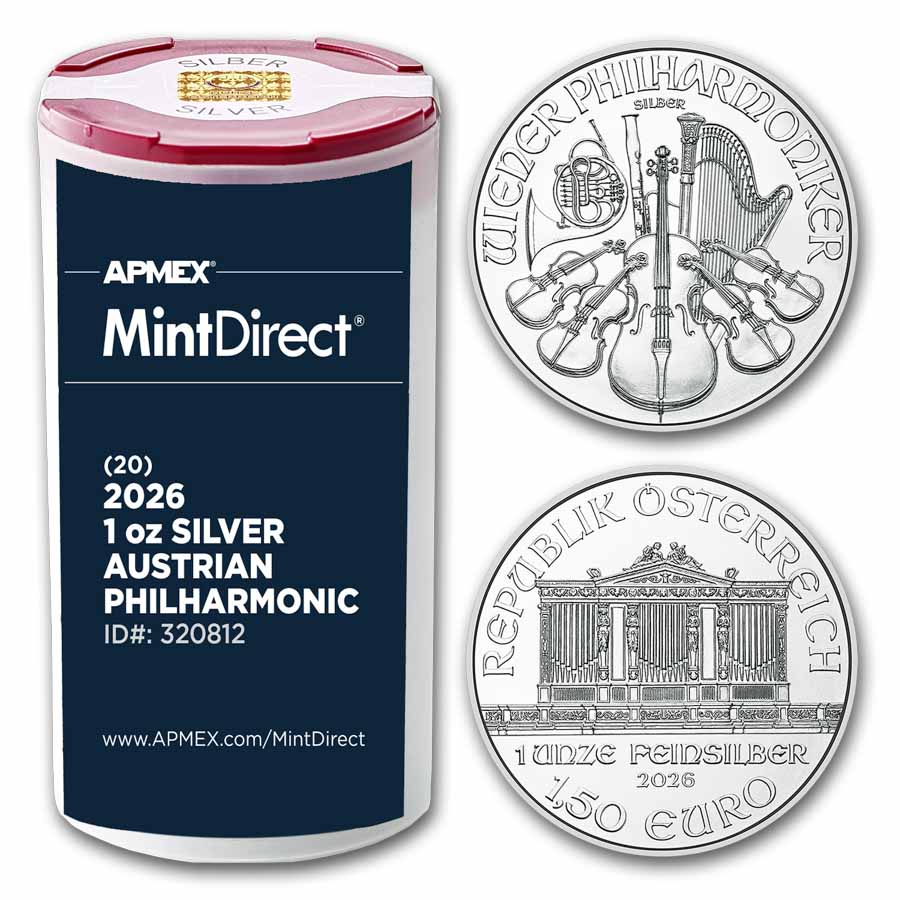2026 Austria 1 oz Silver Philharmonic 20-Coin MintDirect Tube