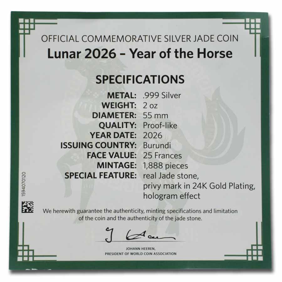 2026 Burundi 2 oz Silver & Jade Year of the Horse Proof | eBay