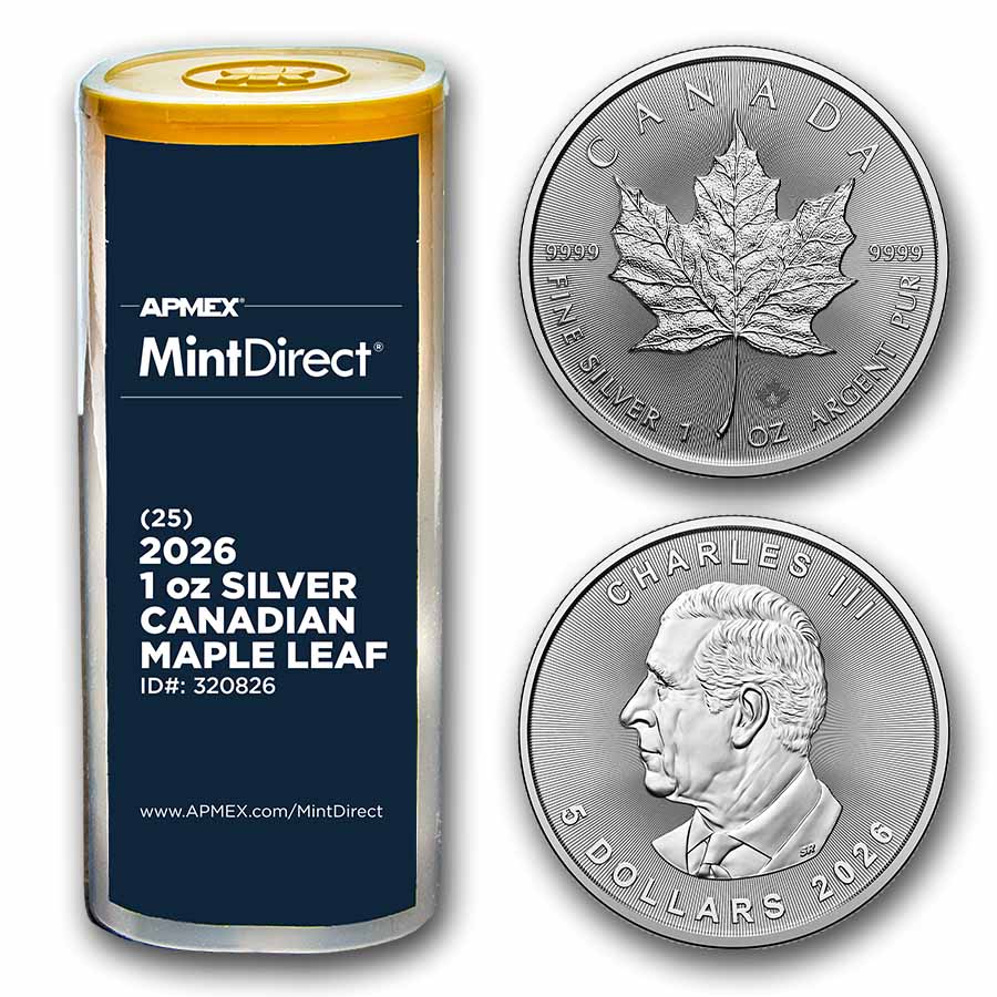 2026 Canada 1 oz Silver Maple Leaf 25-Coin MintDirect Tube