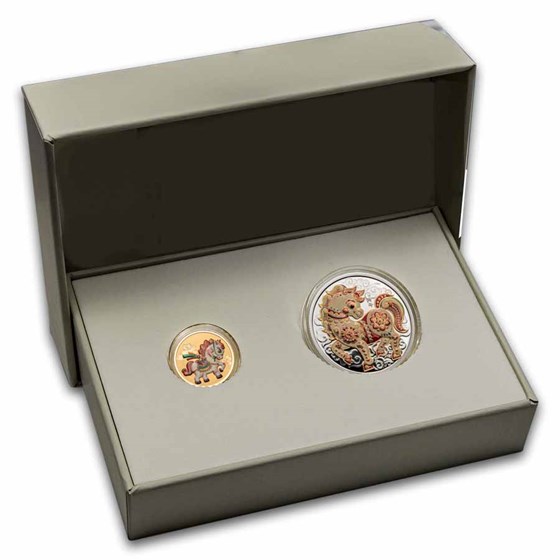 2026 China 2-Coin Gold/Silver Lunar Horse Proof Set (w/ Box)
