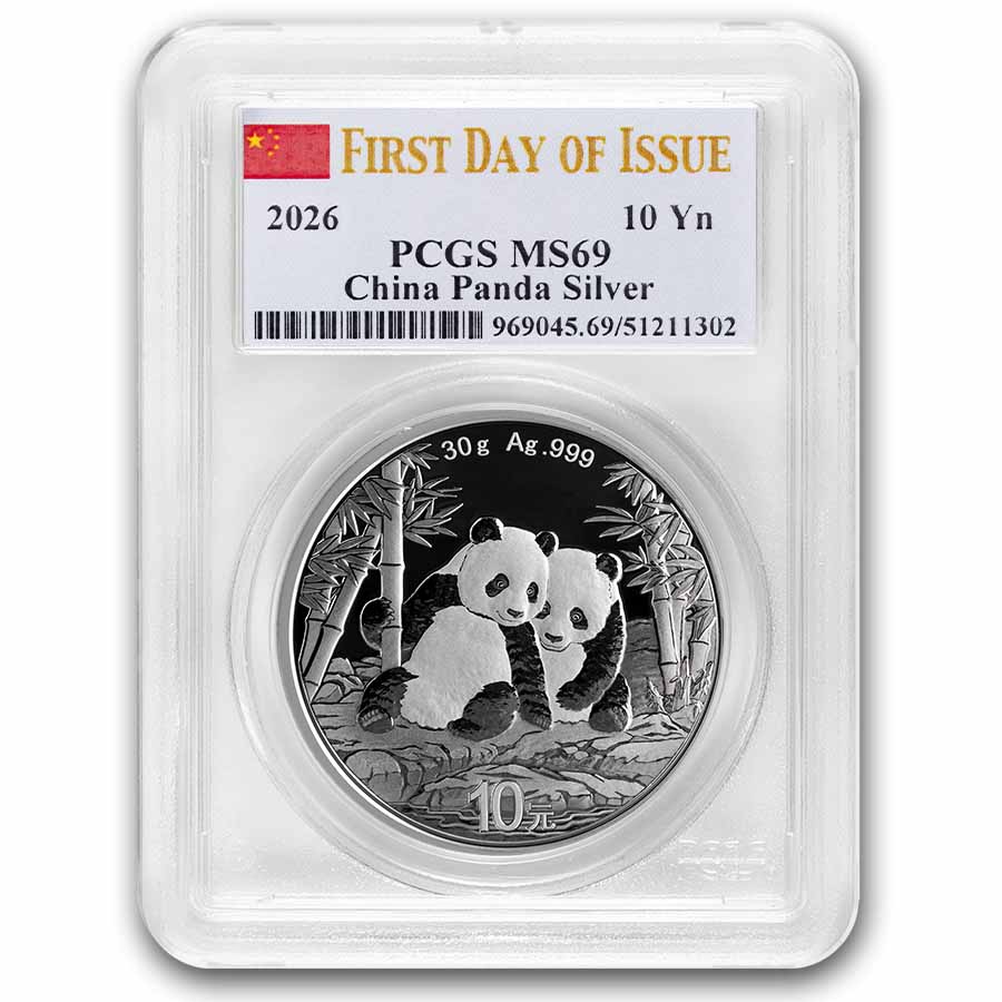 Buy 2026 Chinese 30 gram Silver Panda MS-69 PCGS (FDI, Flag) | APMEX