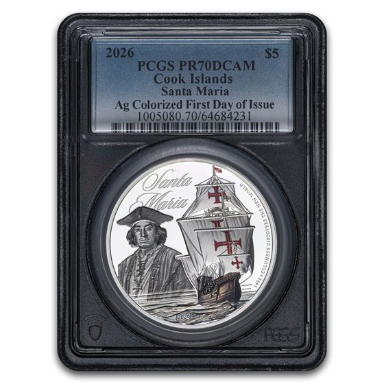 2026 Cook Isl 1 oz Ag Legends of the Sea: Santa Maria PR-70 PCGS